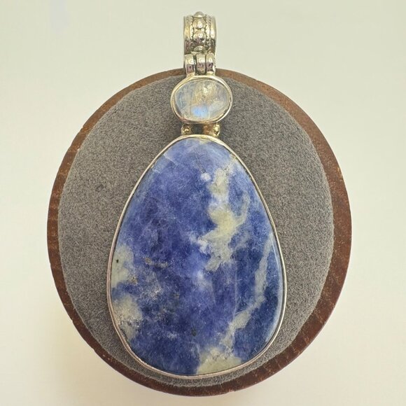 VTG Sterling Silver 925 Sodalite Bezel Set Statement Pendant Size 2" Length - Picture 2 of 12